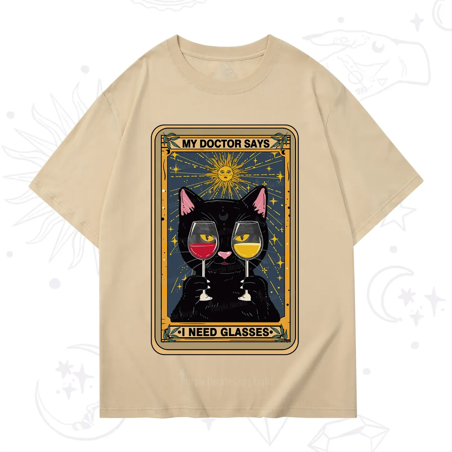 Purplehecate Funny Black Cat My Doctor Says I Need Glasses Tarot T-Shirt