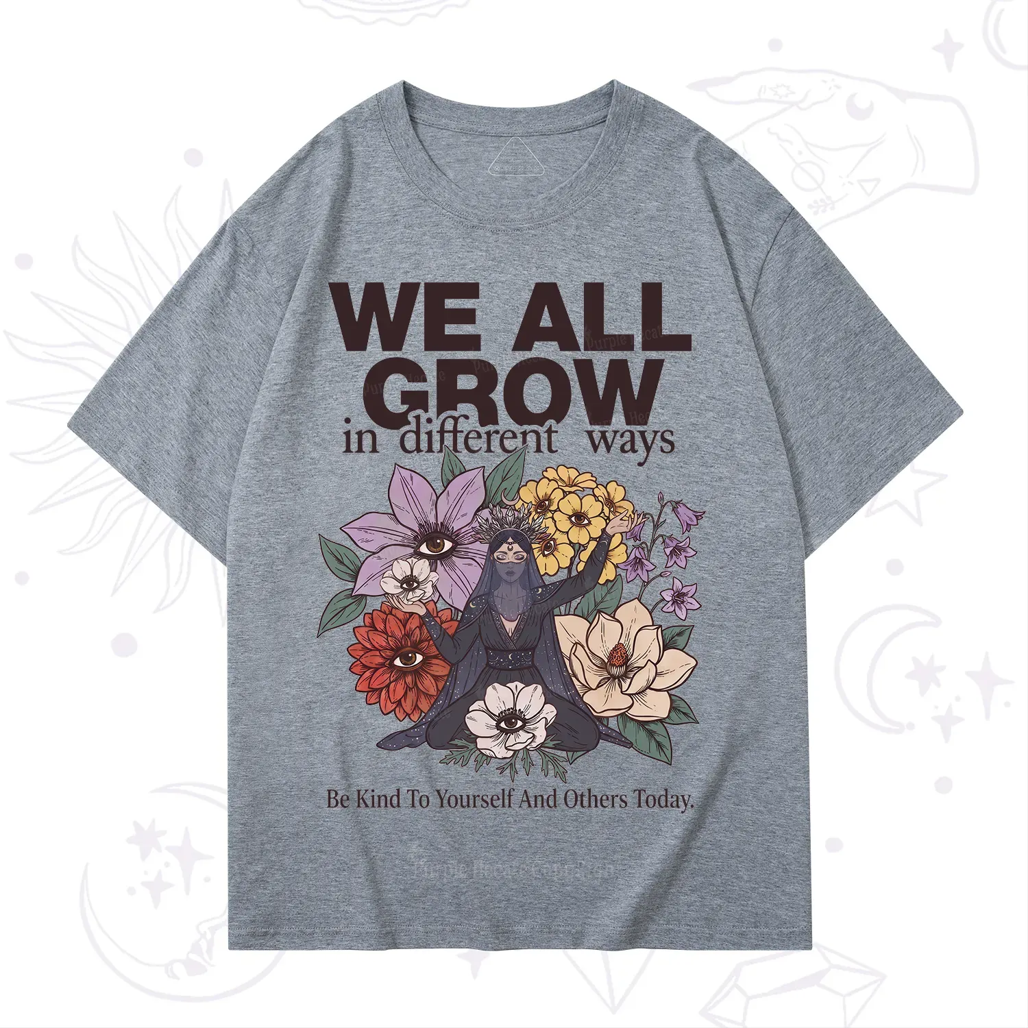 Purplehecate We All Grow Different Ways Floral T-Shirt
