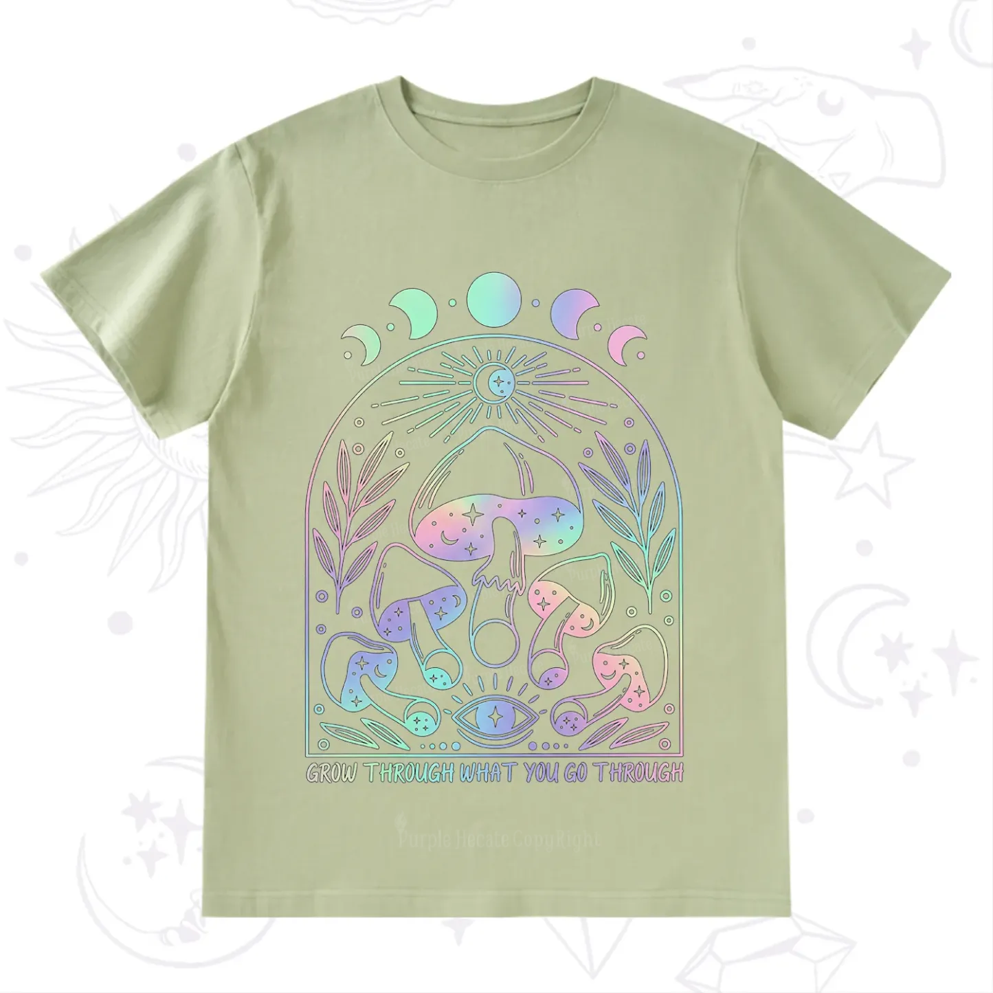 Purplehecate Moon Phases Mushroom T-Shirt
