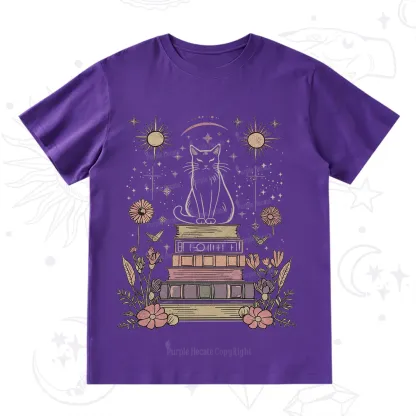 Purplehecate Mystical Cat Reading a Witchy Book T-Shirt
