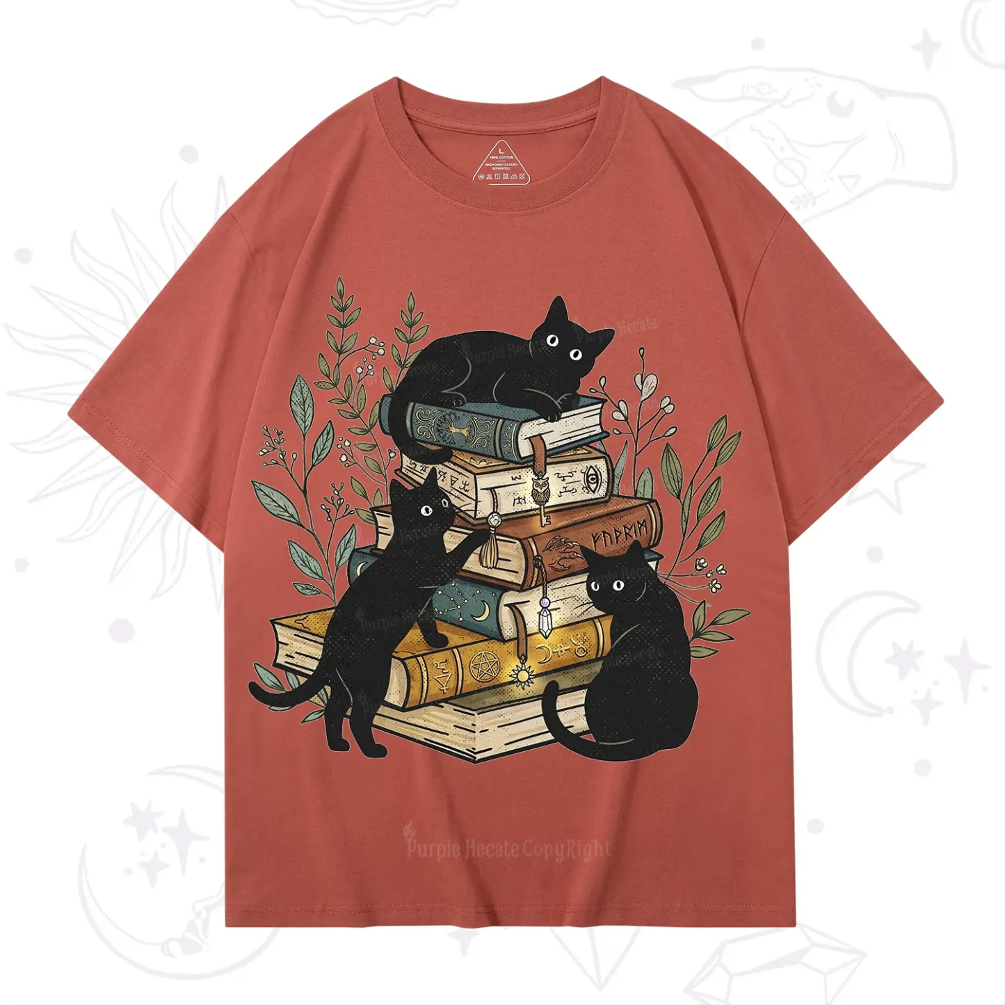 Purplehecate Enchanted Library Three Black Cats T-Shirt