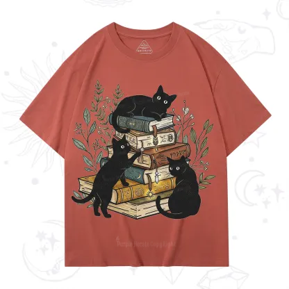 Purplehecate Enchanted Library Three Black Cats T-Shirt