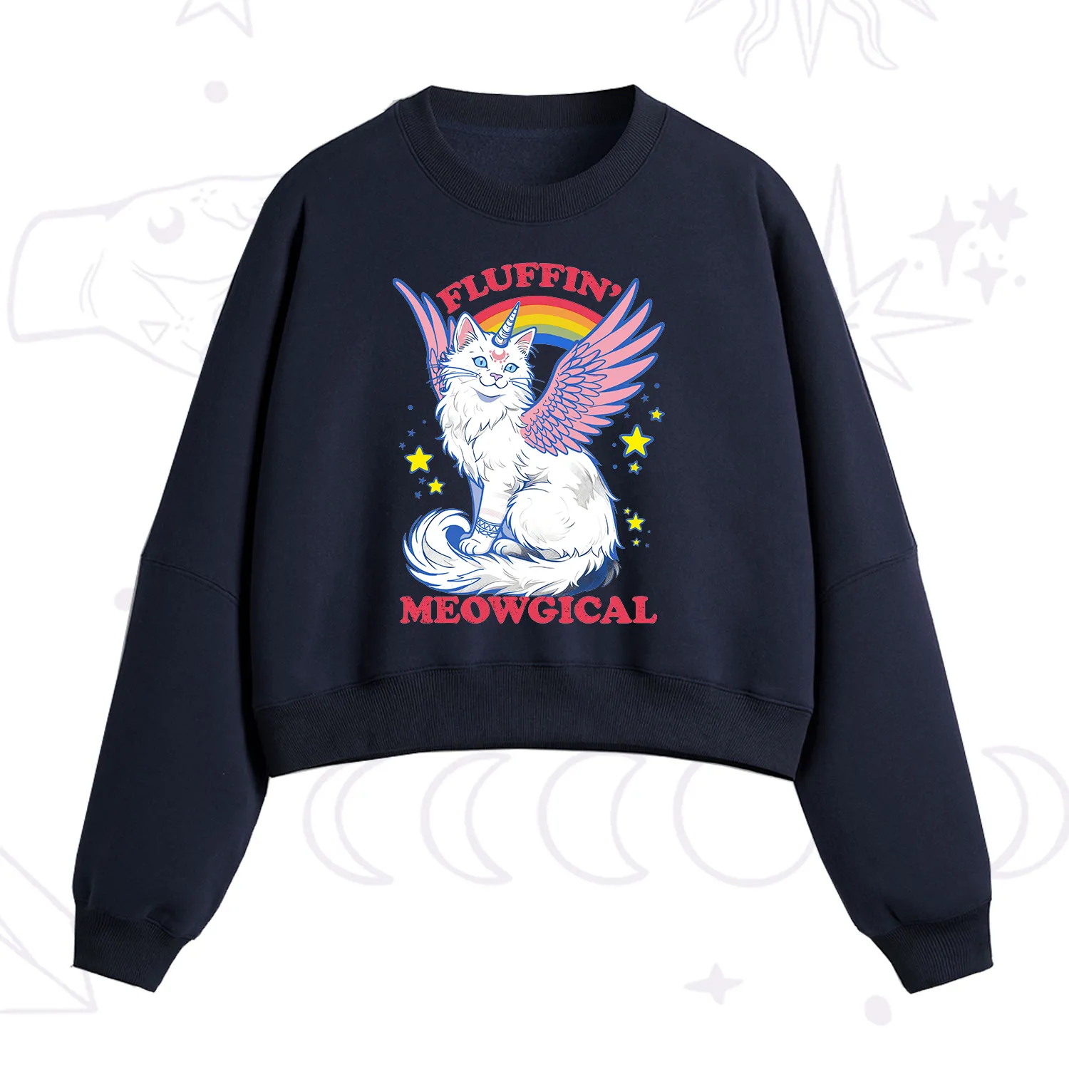 Purplehecate Fluffin Meowgical Fleece Cropped Sweatshirt