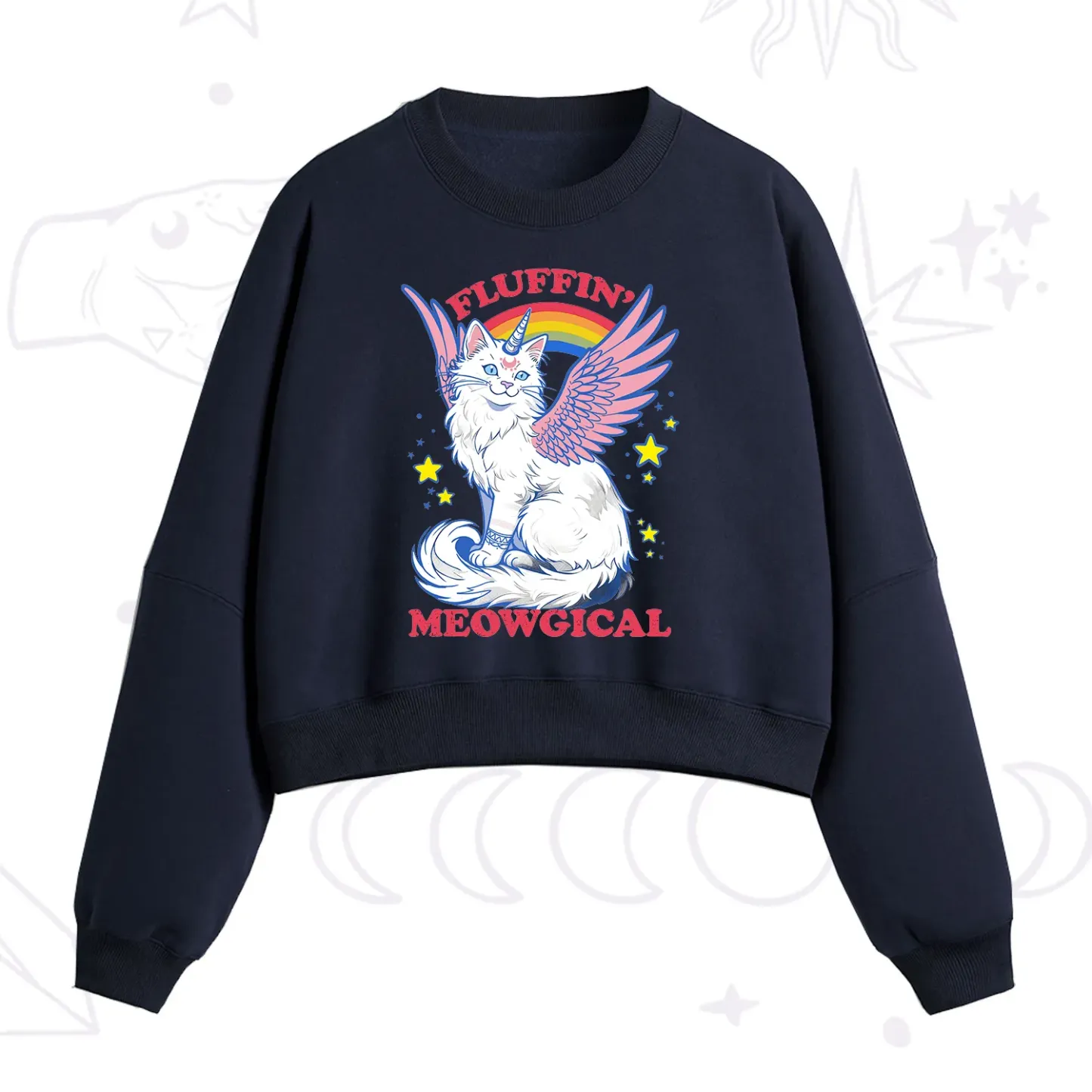 Purplehecate Fluffin Meowgical Fleece Cropped Sweatshirt
