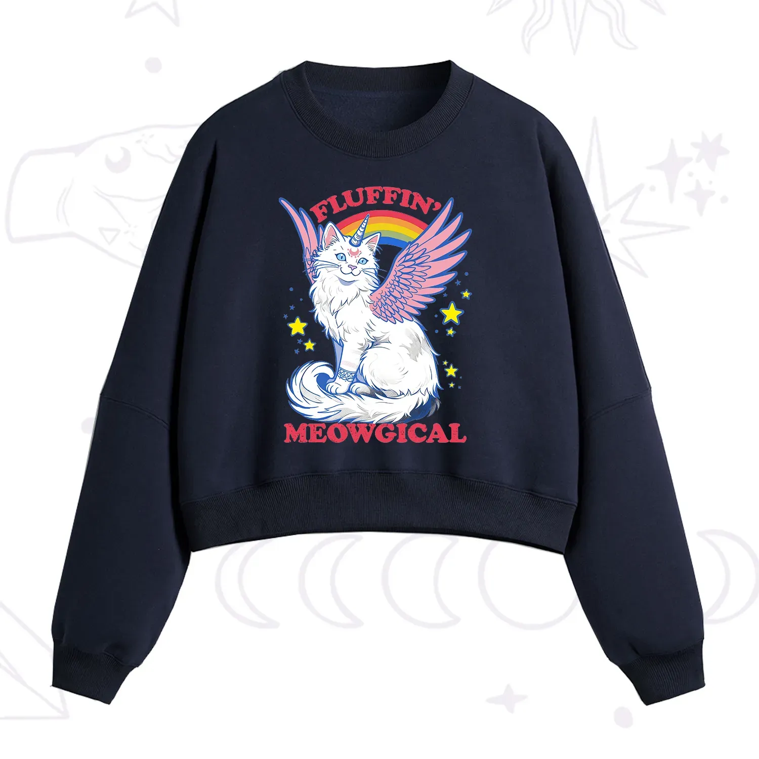 Purplehecate Fluffin Meowgical Fleece Cropped Sweatshirt