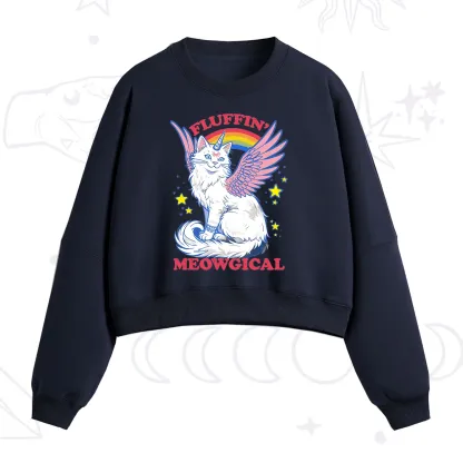 Purplehecate Fluffin Meowgical Fleece Cropped Sweatshirt