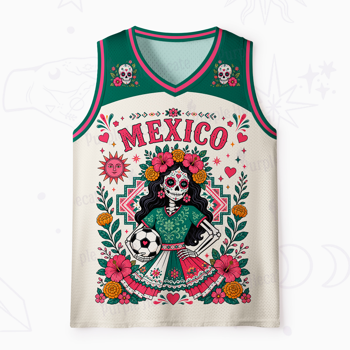 Purplehecate Mexico Day of the Dead Soccer Mesh Jersey Tank Top