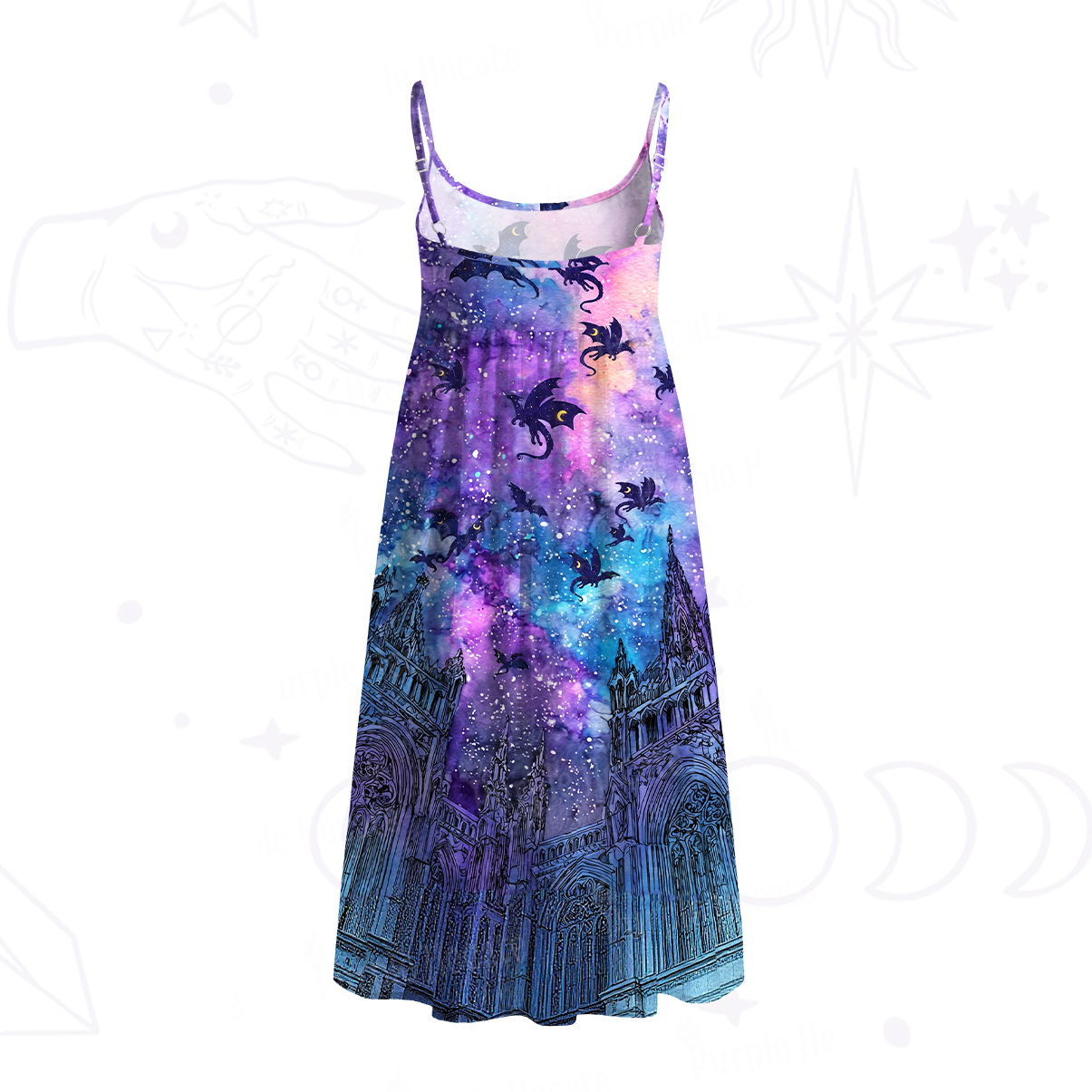 Purplehecate Cosmic Dragon Gothic Cathedra Spaghetti Strap Midi Dress