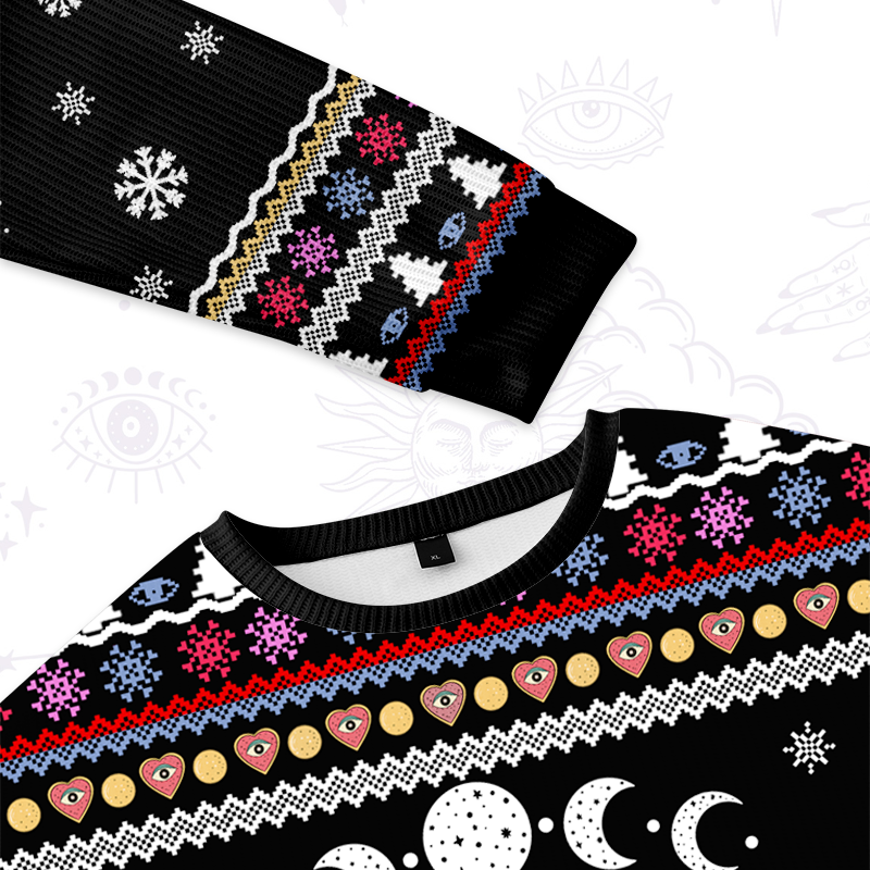 Purplehecate Snake And Moon Phase Ugly Christmas Sweater