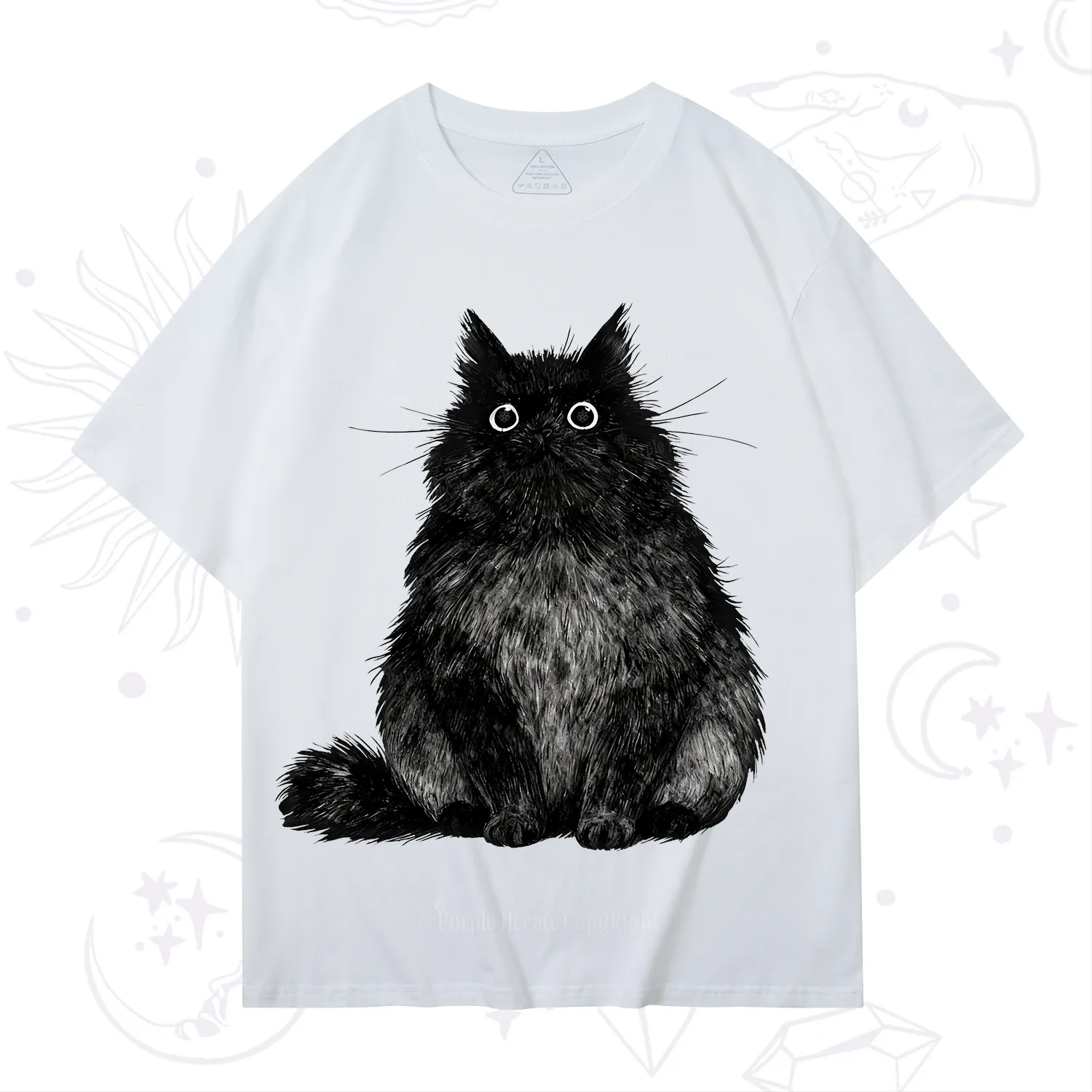 Purplehecate Cute Black Fluffy Cat T-Shirt