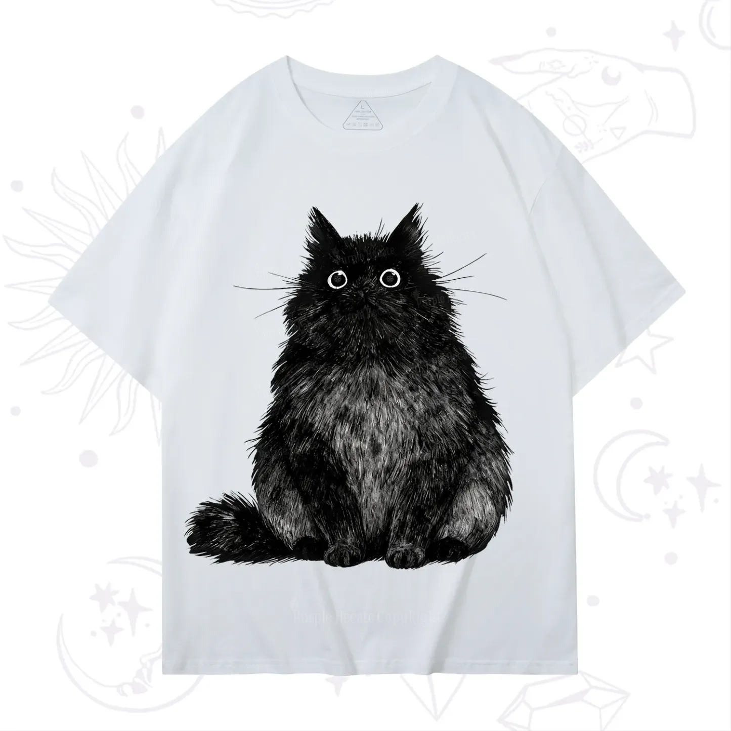 Purplehecate Cute Black Fluffy Cat T-Shirt