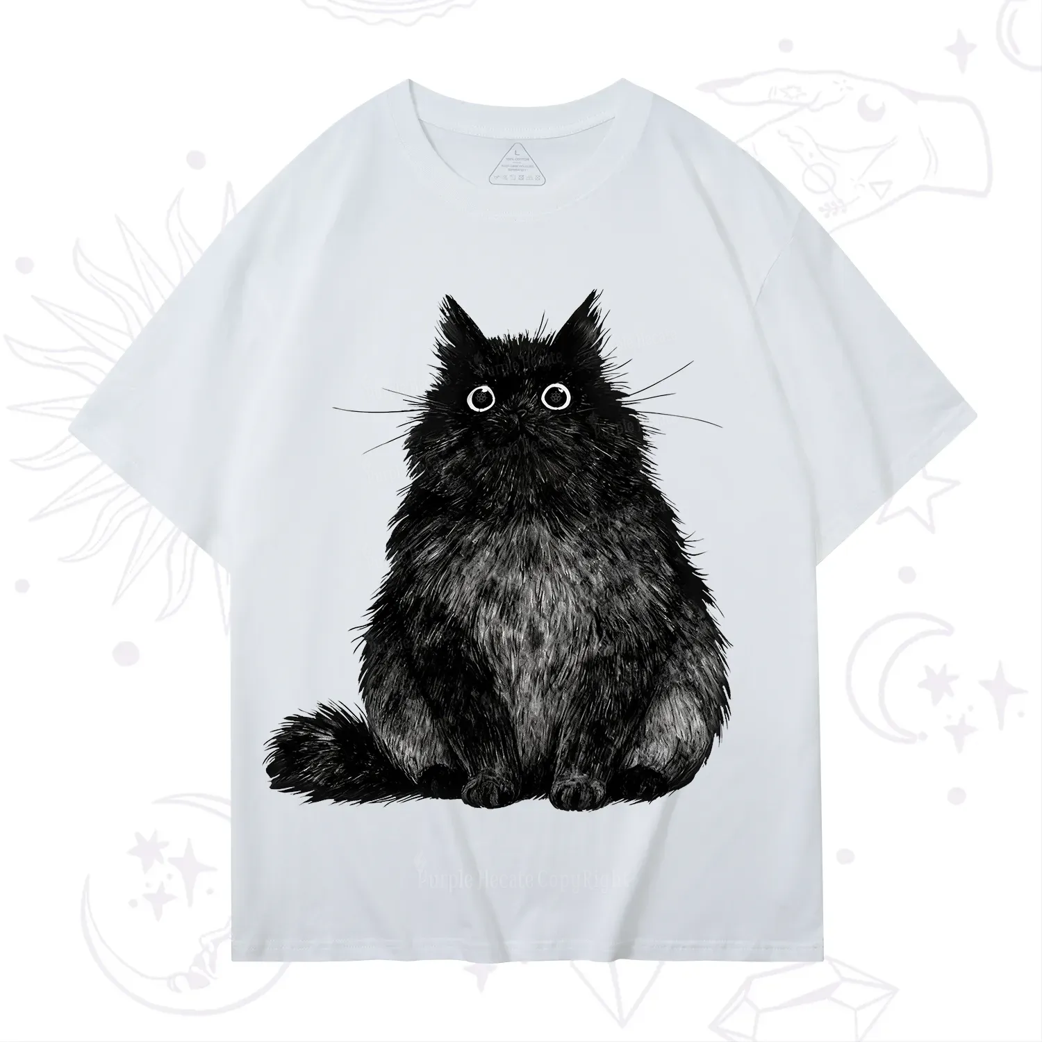 Purplehecate Cute Black Fluffy Cat T-Shirt