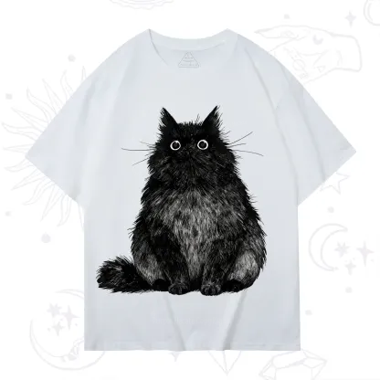 Purplehecate Cute Black Fluffy Cat T-Shirt