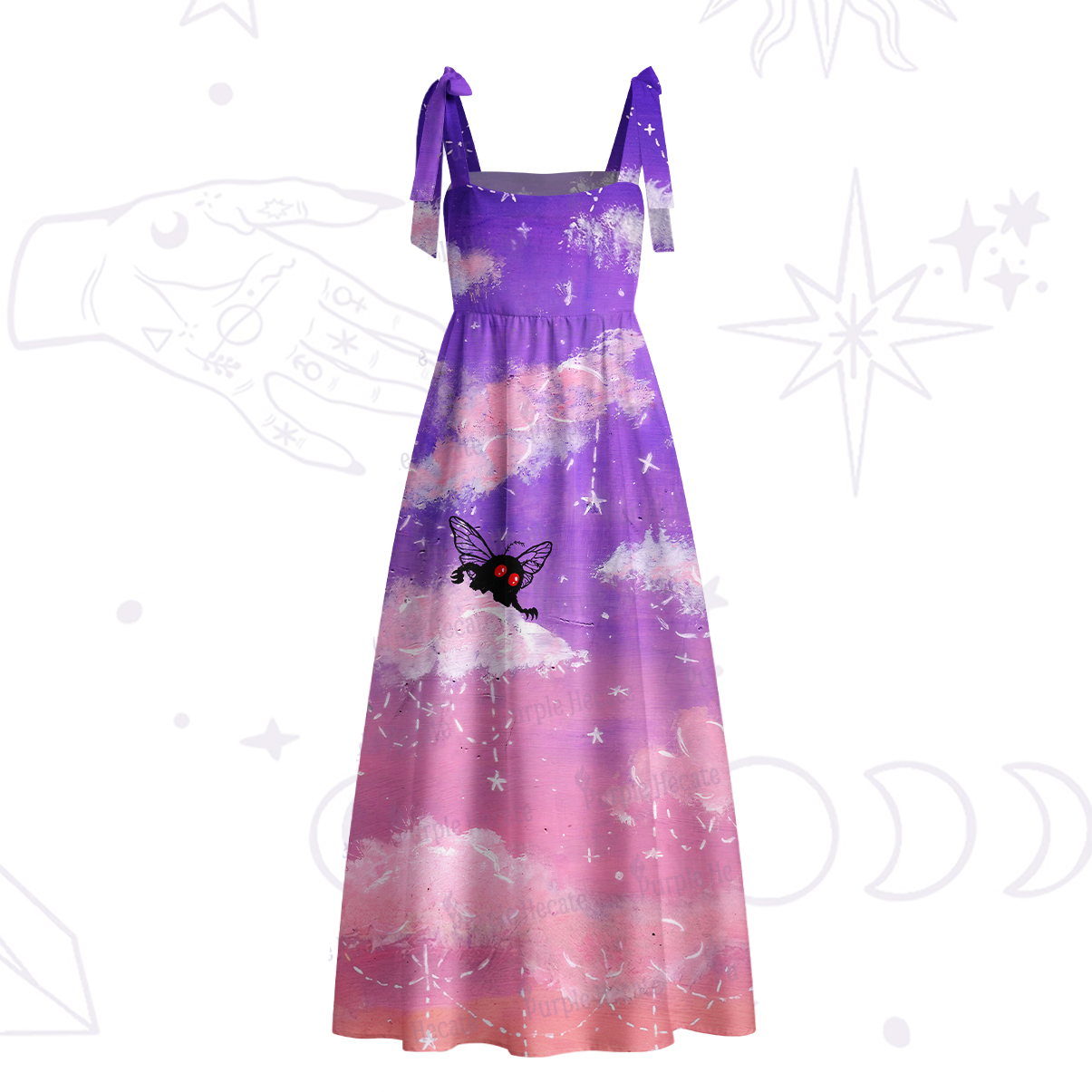 Purplehecate Celestial Dream Mothman Tie Shoulder Maxi Dress