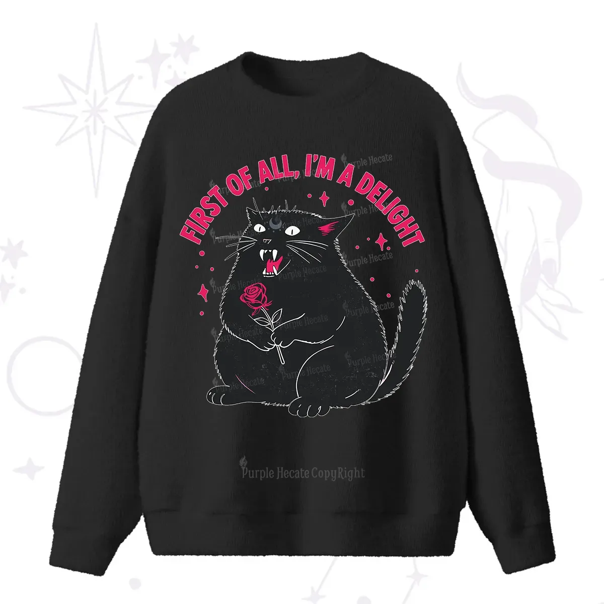 Purplehecate First Of All I'm A Delight Cat Fuzzy Ugly Sweater