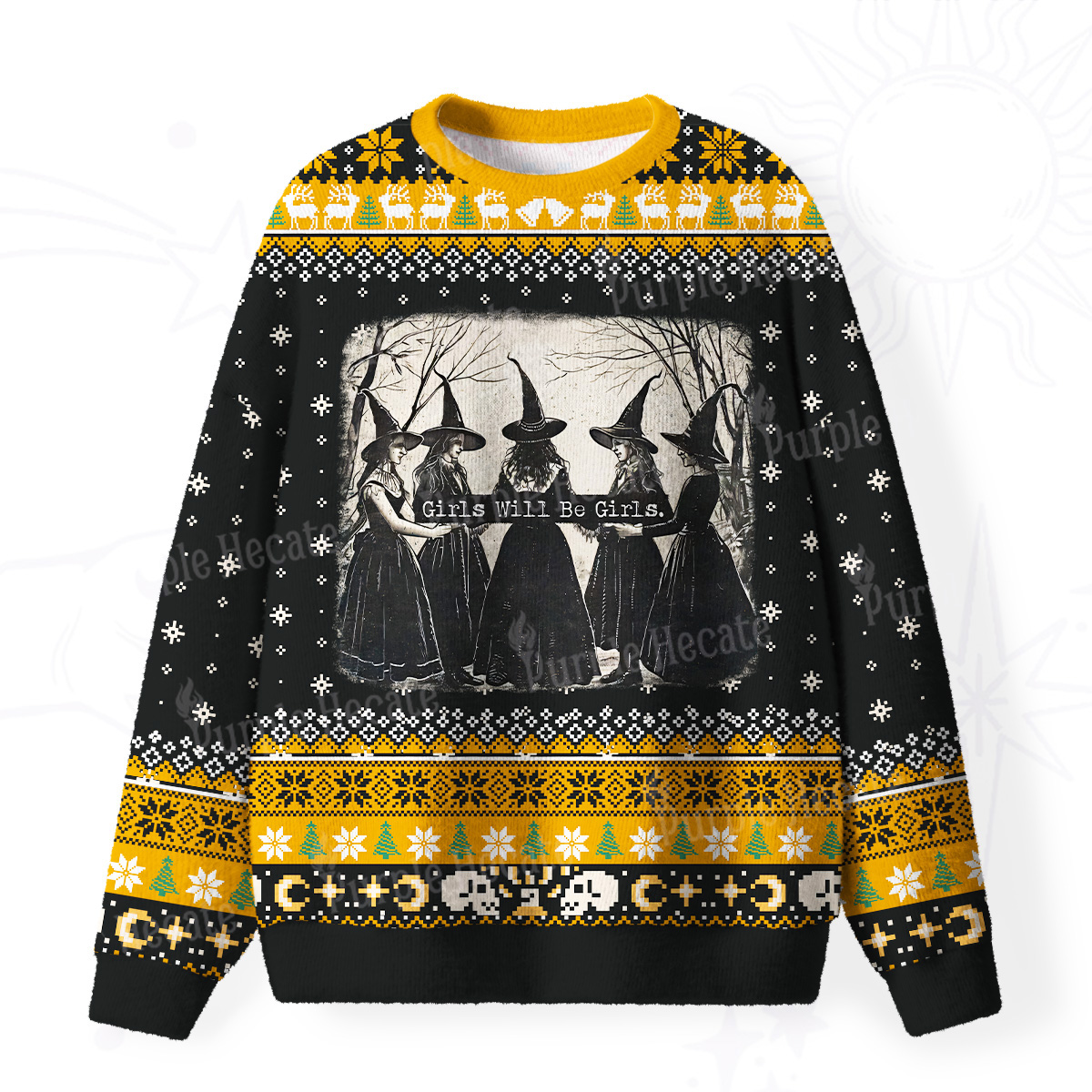 Purplehecate Girls Will Be Girls Witch Fuzzy Ugly Christmas Sweatshirt
