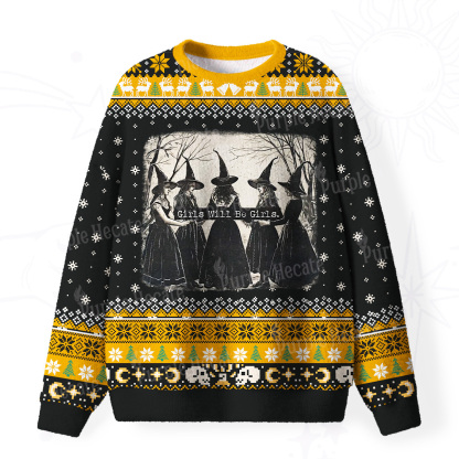 Purplehecate Girls Will Be Girls Witch Fuzzy Ugly Christmas Sweatshirt