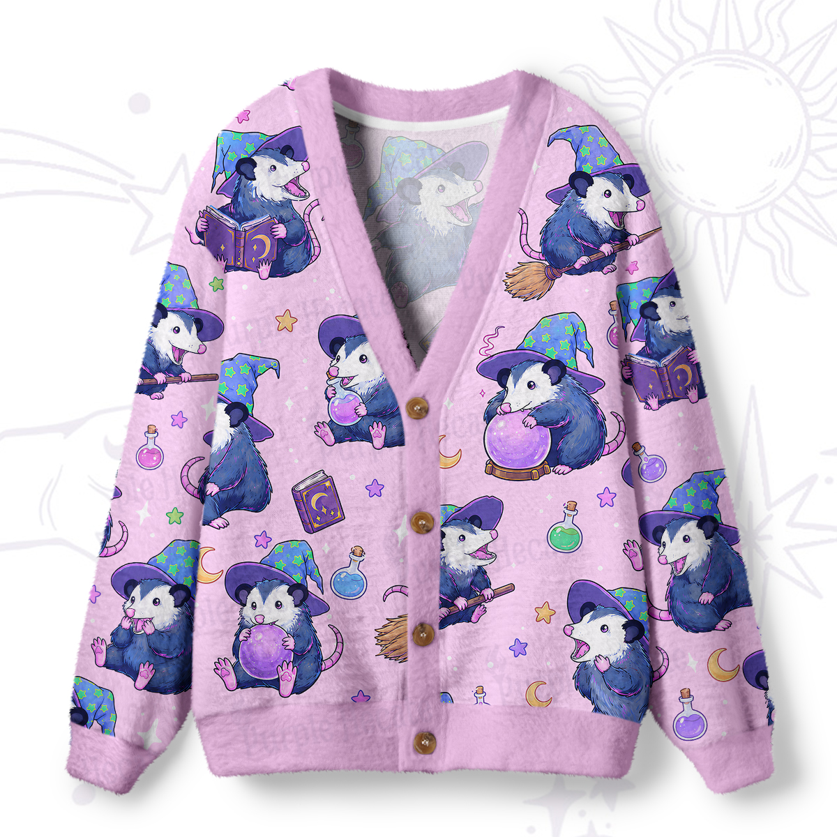 Purplehecate Wizard Opossum Ugly Cardigan Sweaters