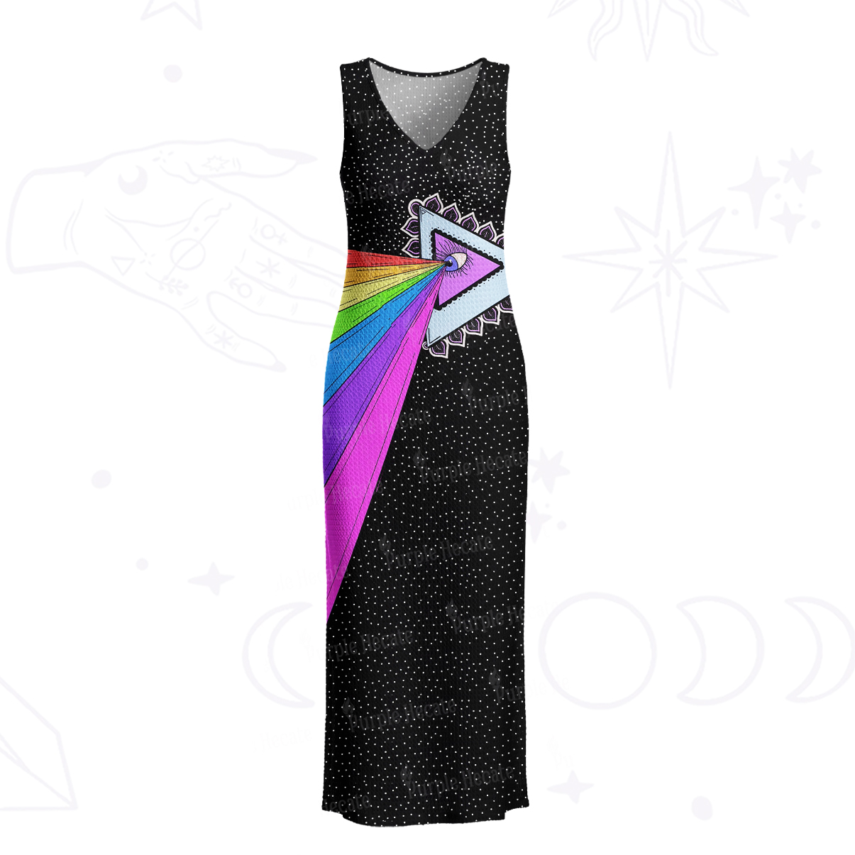 Purplehecate Prism of Rainbow Crochet Knit Maxi Dress