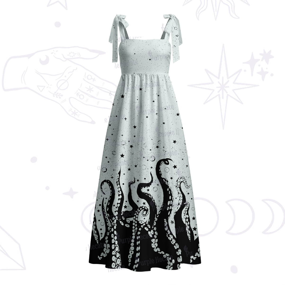 Purplehecate Tentacles of the Deep Tie Shoulder Maxi Dress