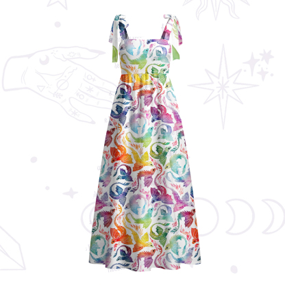 Purplehecate Rainbow Dragon Fire Tie Shoulder Maxi Dress