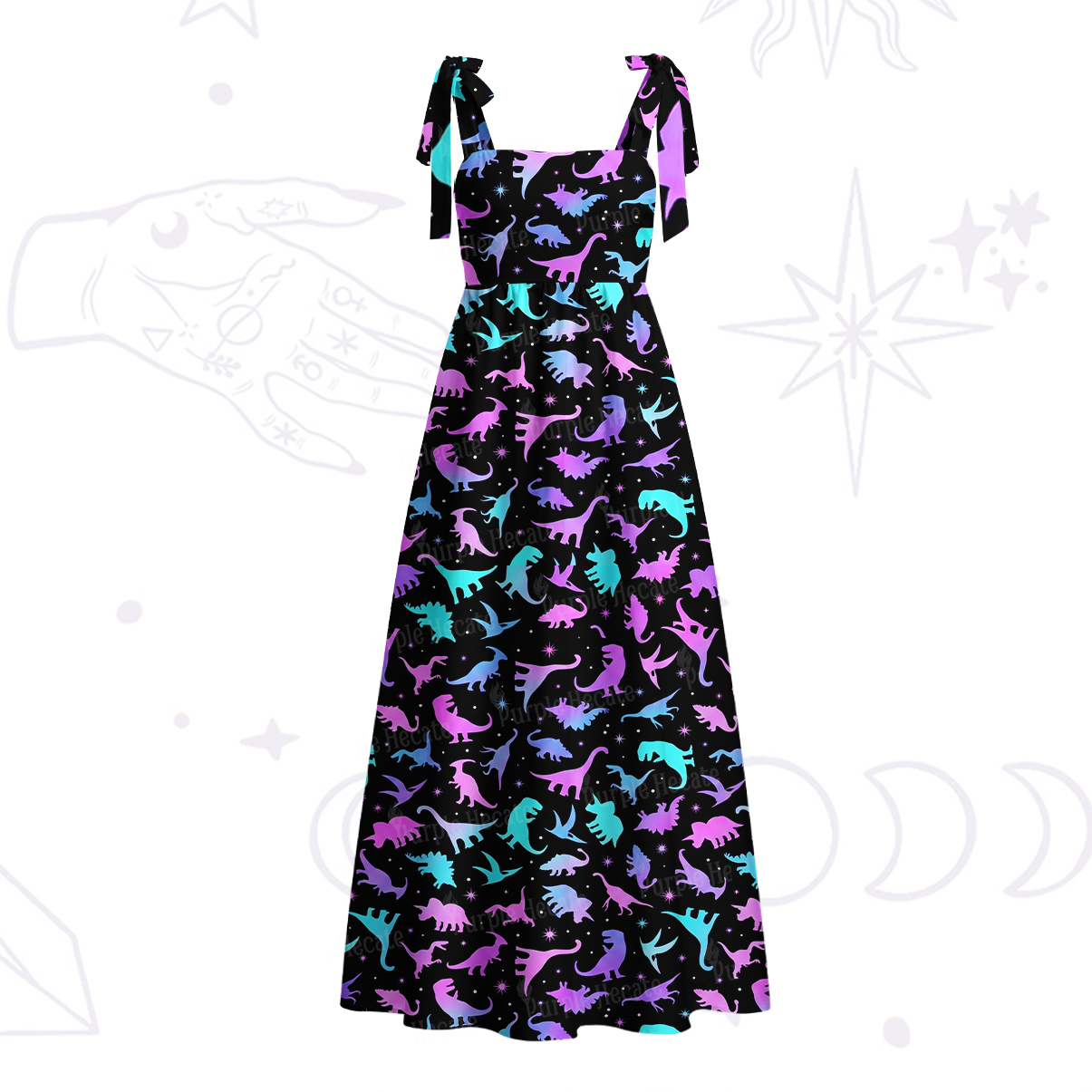 Purplehecate Neon Dino Dream Tie Shoulder Maxi Dress
