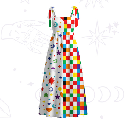 Purplehecate Celestial Rainbow Blocks Tie Shoulder Maxi Dress