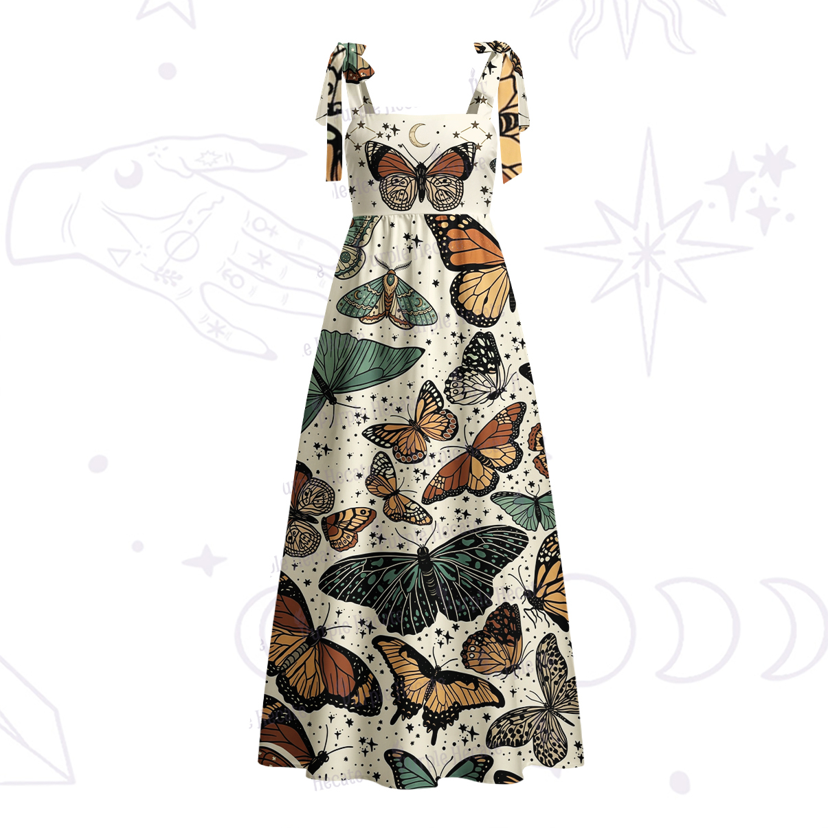 Purplehecate Mystic Vintage Butterfly Tie Shoulder Maxi Dress