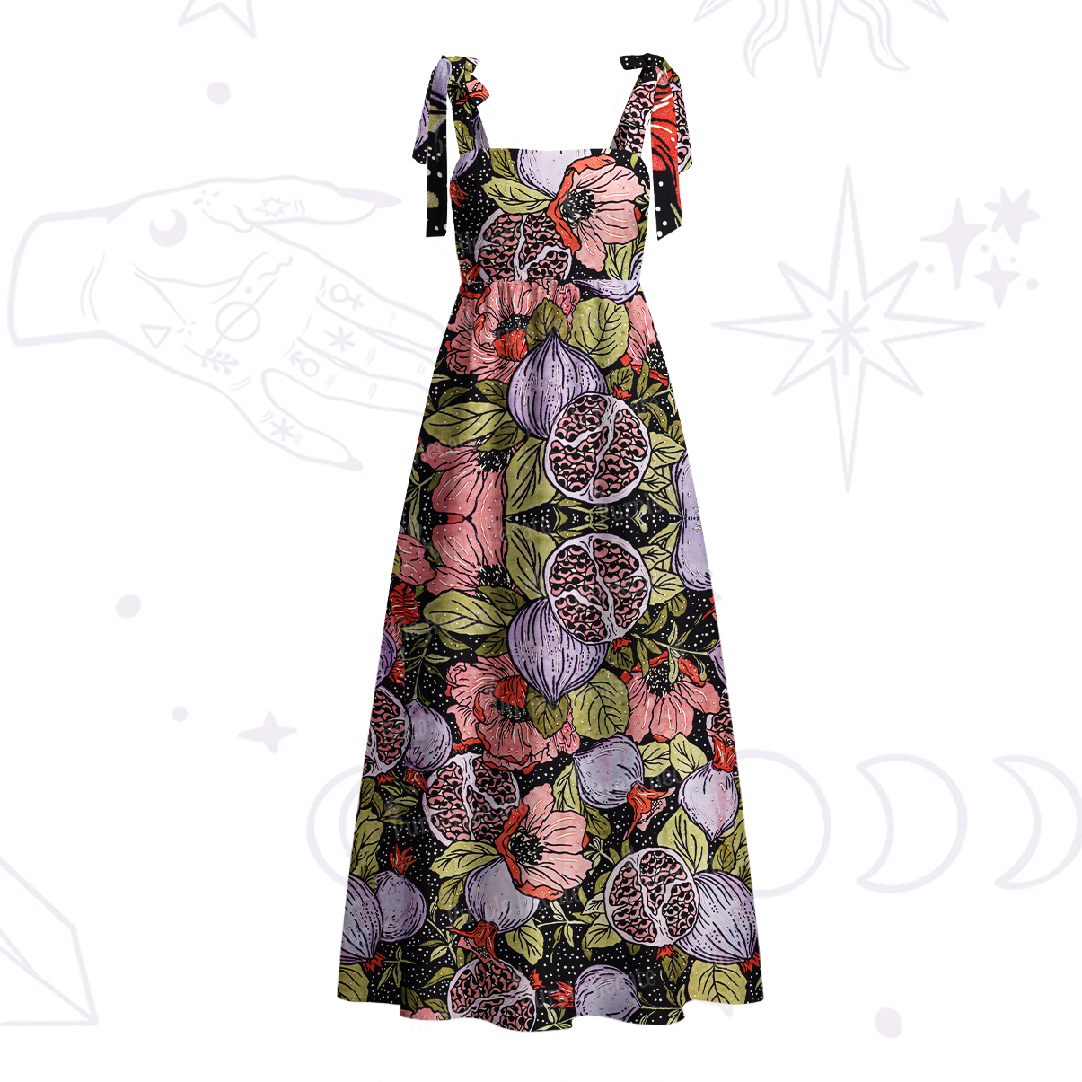 Purplehecate Persephone's Pomegranate Tie Shoulder Maxi Dress