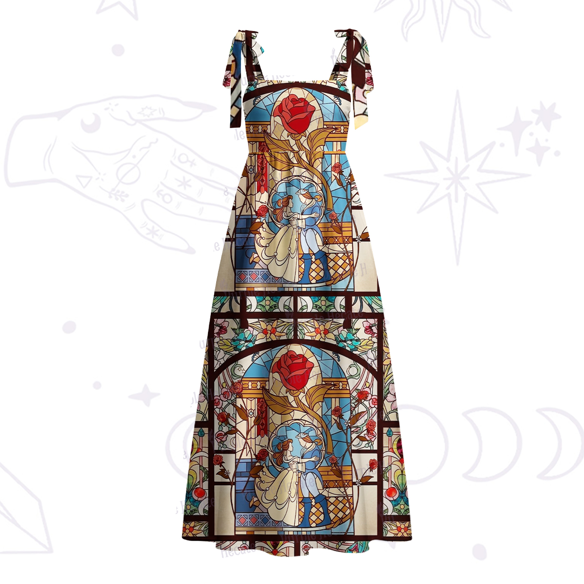 Purplehecate Stained Glass Rose Romance Tie Shoulder Maxi Dress