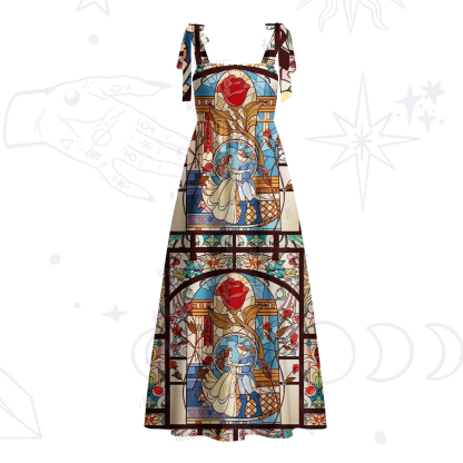 Purplehecate Stained Glass Rose Romance Tie Shoulder Maxi Dress