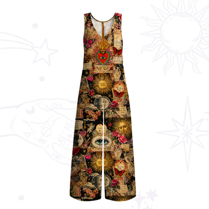Purplehecate Vintage Celestial Witch Moon Collage Wide Leg Jumpsuit