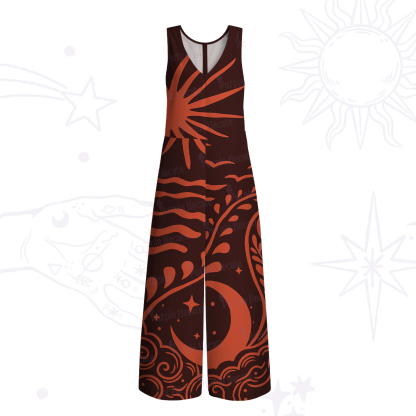 Purplehecate Celestial Sun Moon Waves Wide Leg Jumpsuit
