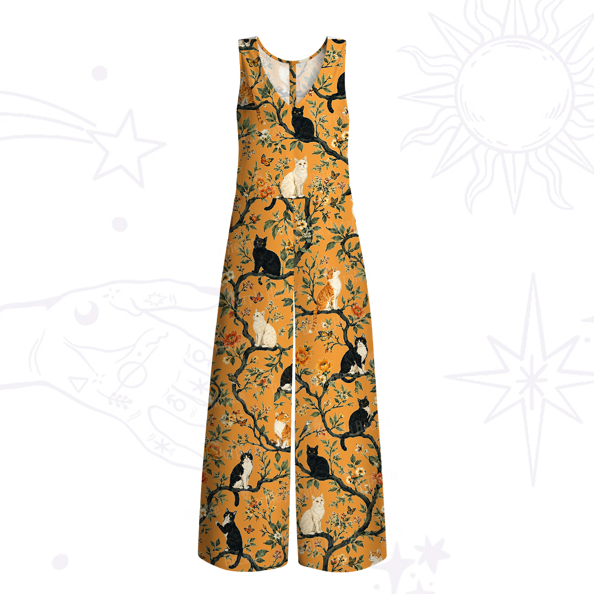 Purplehecate Enchanted Cat Grove Wide Leg Jumpsuit