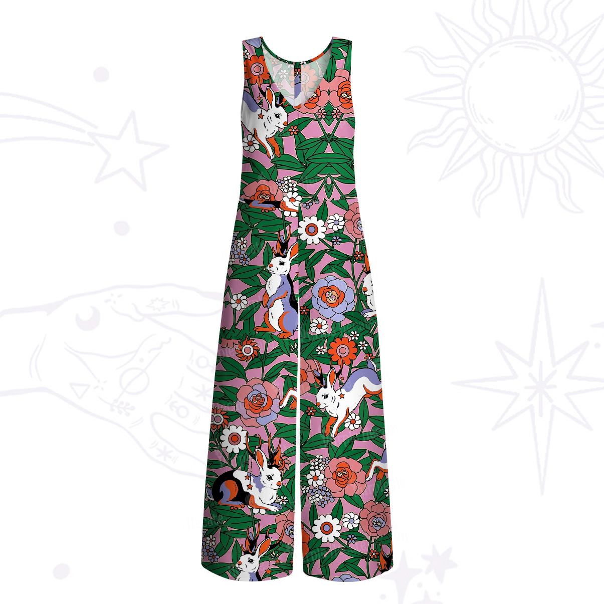 Purplehecate Mystic Blossom Bunny Garden Wide Leg Jumpsuit