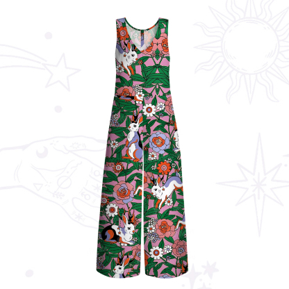 Purplehecate Mystic Blossom Bunny Garden Wide Leg Jumpsuit