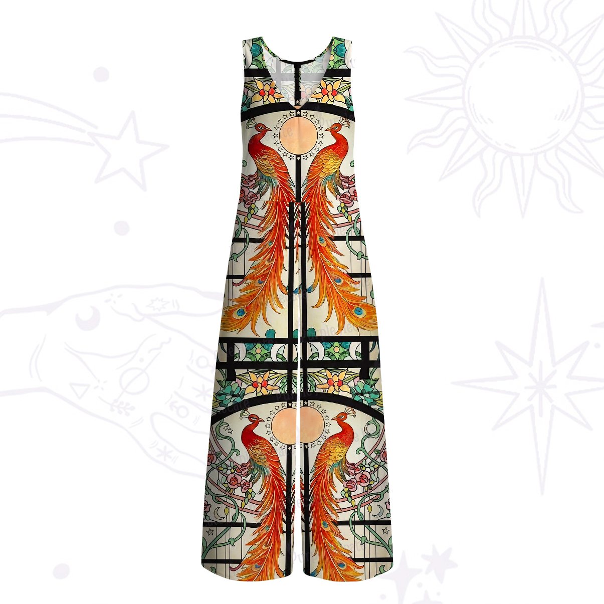 Purplehecate Mystic Peacock Stained Glass Wide Leg Jumpsuit