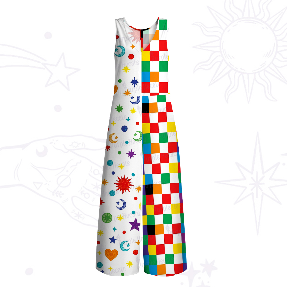 Purplehecate Celestial Rainbow Blocks Wide Leg Jumpsuit