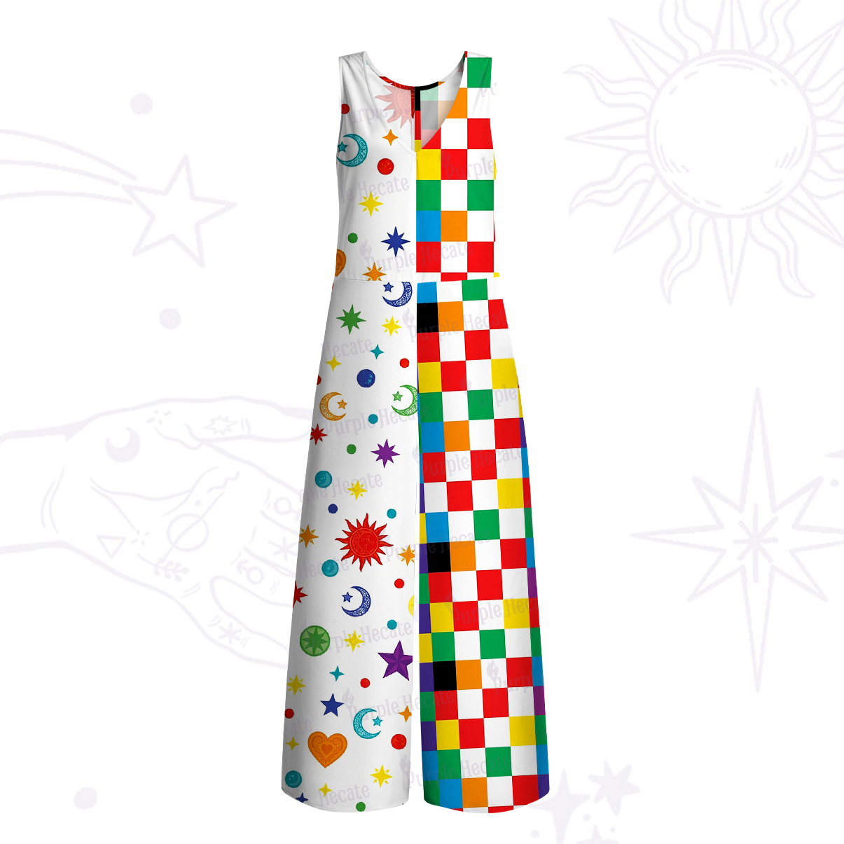 Purplehecate Celestial Rainbow Blocks Wide Leg Jumpsuit