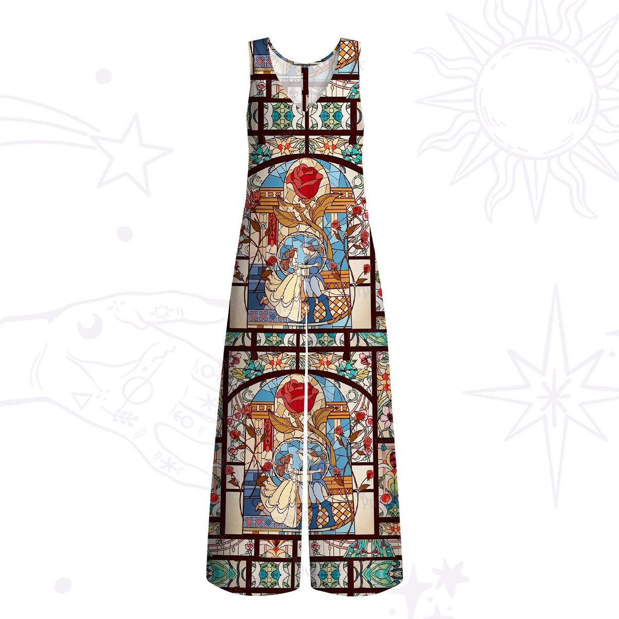 Purplehecate Stained Glass Rose Romance Wide Leg Jumpsuit