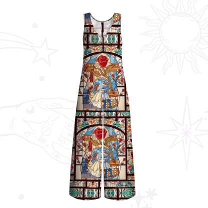 Purplehecate Stained Glass Rose Romance Wide Leg Jumpsuit