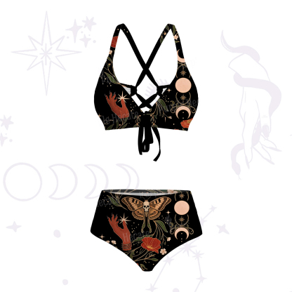 Purplehecate Death Moth Rebirth Crisscross Tie-Back Bikini Set