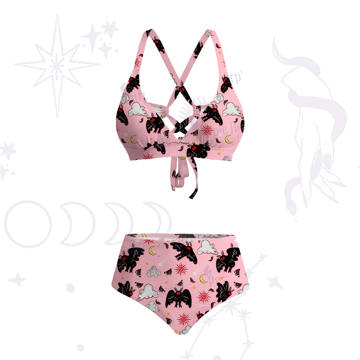 Purplehecate Cryptid Mothman Crisscross Tie-Back Bikini Set