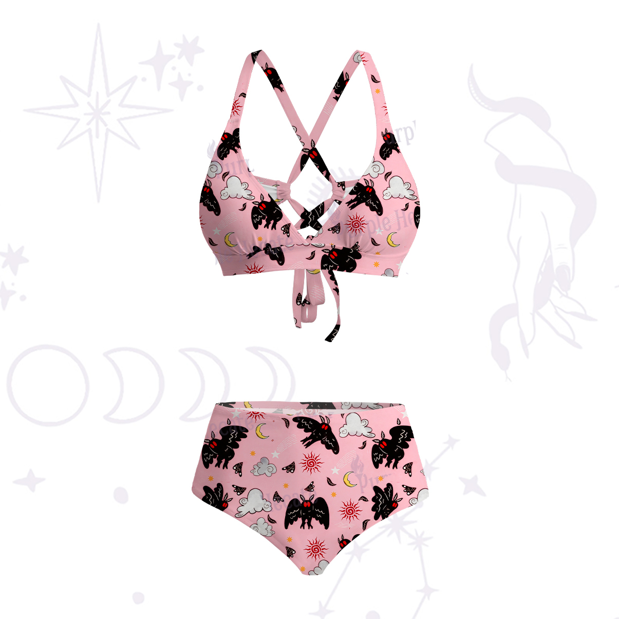 Purplehecate Cryptid Mothman Crisscross Tie-Back Bikini Set