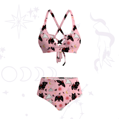 Purplehecate Cryptid Mothman Crisscross Tie-Back Bikini Set