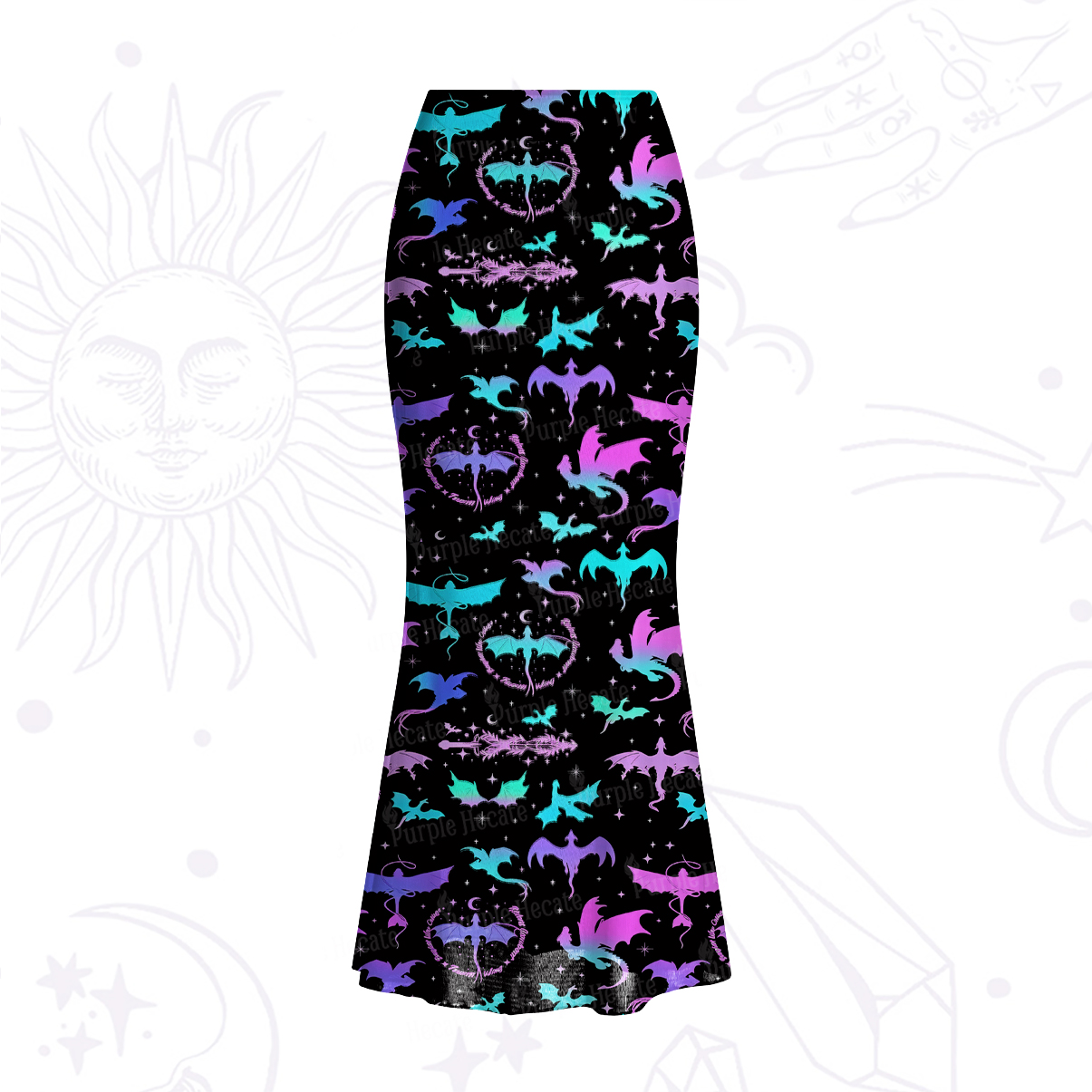 Purplehecate Neon Fantasy Dragon Allover Mesh Mermaid Hem Skirt