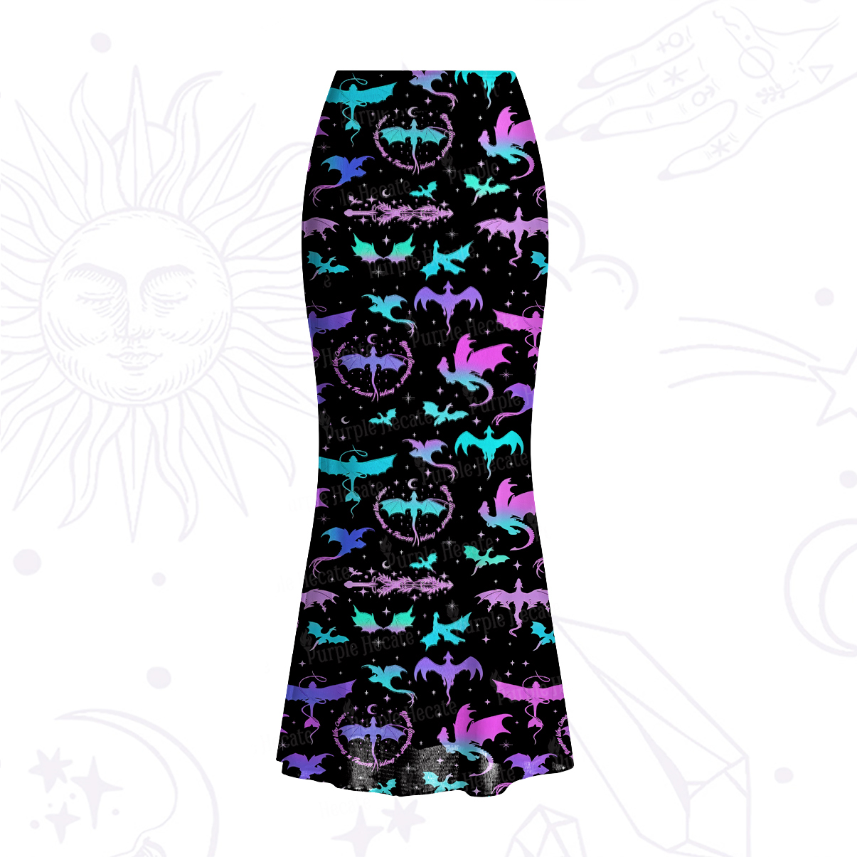 Purplehecate Neon Fantasy Dragon Allover Mesh Mermaid Hem Skirt