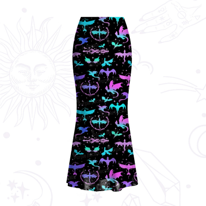 Purplehecate Neon Fantasy Dragon Allover Mesh Mermaid Hem Skirt