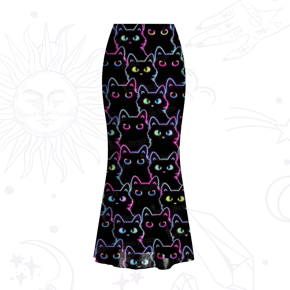 Purplehecate Neon Glow Stacked Cats Mesh Mermaid Hem Skirt
