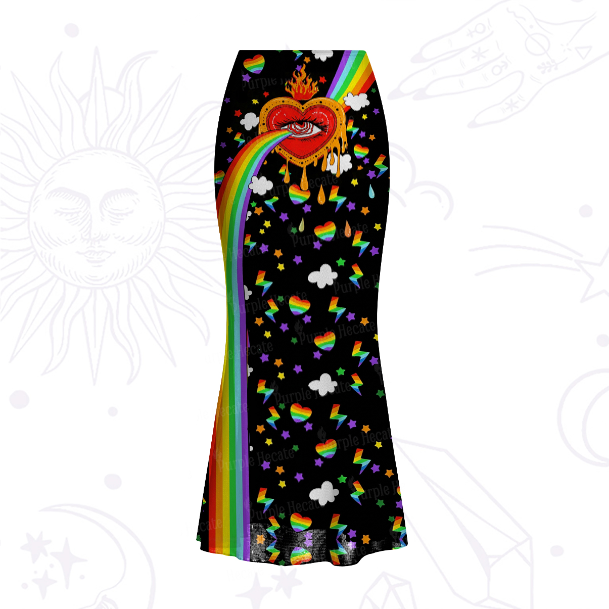 Purplehecate Rainbow Sacred Heart All Seeing Eye Pride Mesh Mermaid Hem Skirt